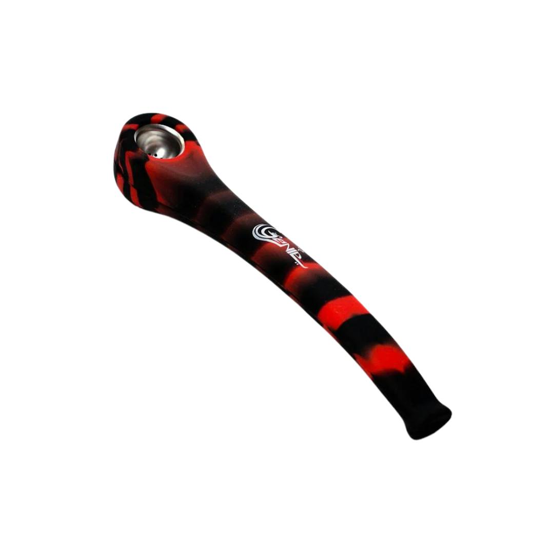 9" Genie Silicone Hand Pipe with Metal Bowl - Black & Red