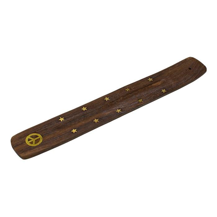 Wood And Brass Incense Holder - Peace