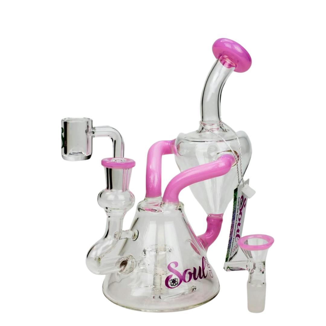8" SOUL Glass 2-in-1 Single Chamber Recycler Bong - Pink