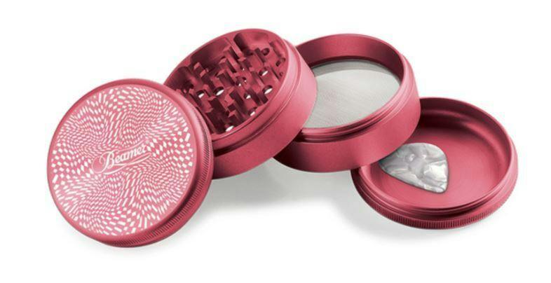 Beamer Psychedelic Race Design Aircraft Grade 4pc 63mm Aluminum Grinder with Guitar Pick - Pink