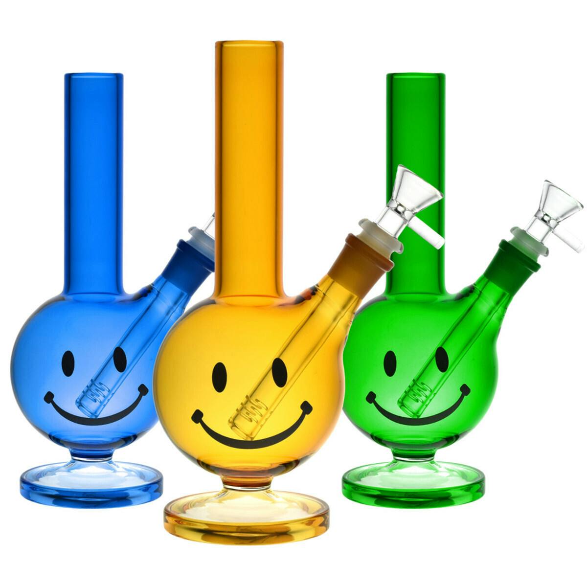 Smiley Face Bubble Base Water Pipe - 8.75"/14mm F/Clrs Vry