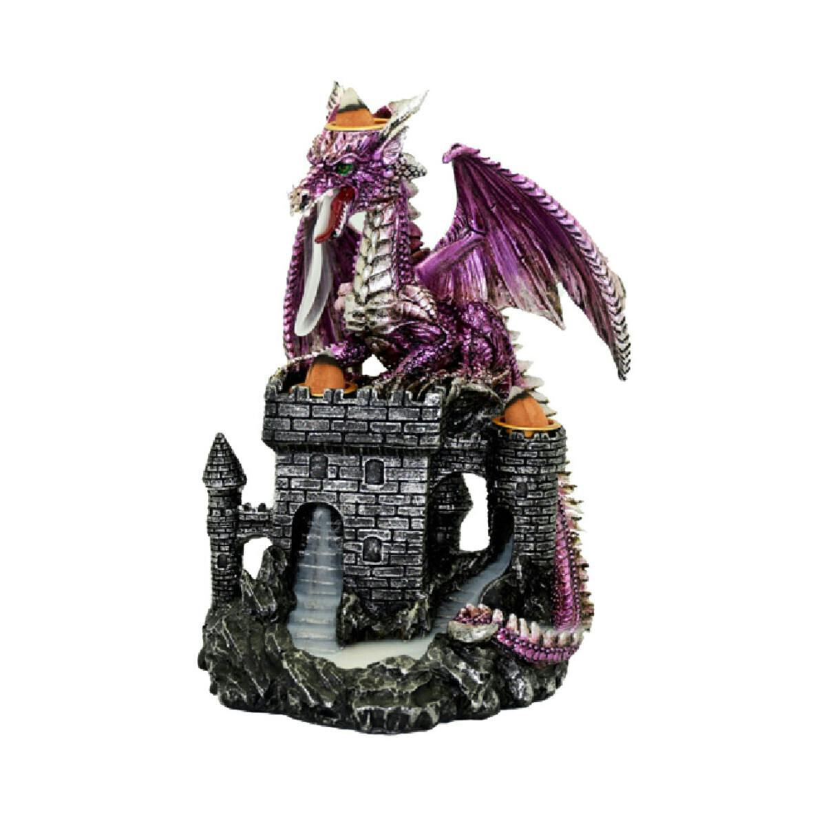 8" Castle Dragon Triple Backflow Incense Burner / Purple