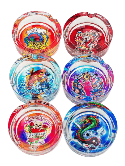Round glass ashtray - Various Tattoos - Designs vary