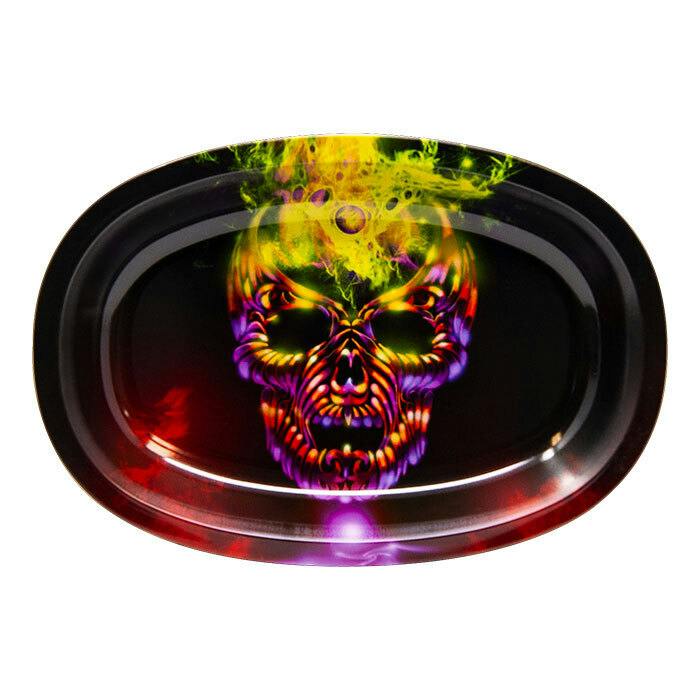 Small Oval Rolling Tray - Skull Fire