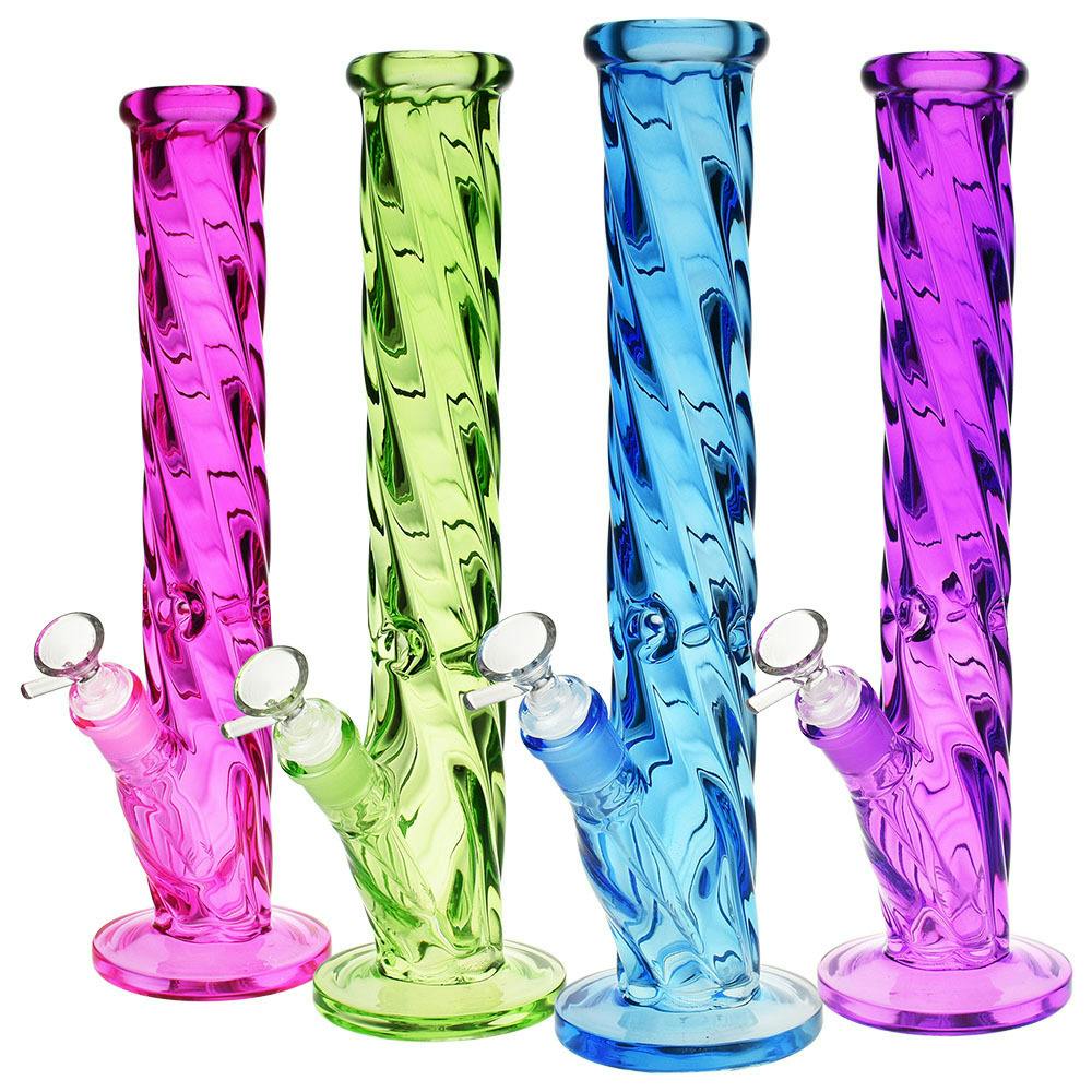 13.5" Slick Spiral Straight Tube Water Pipe | 14mm F | Colors Vary