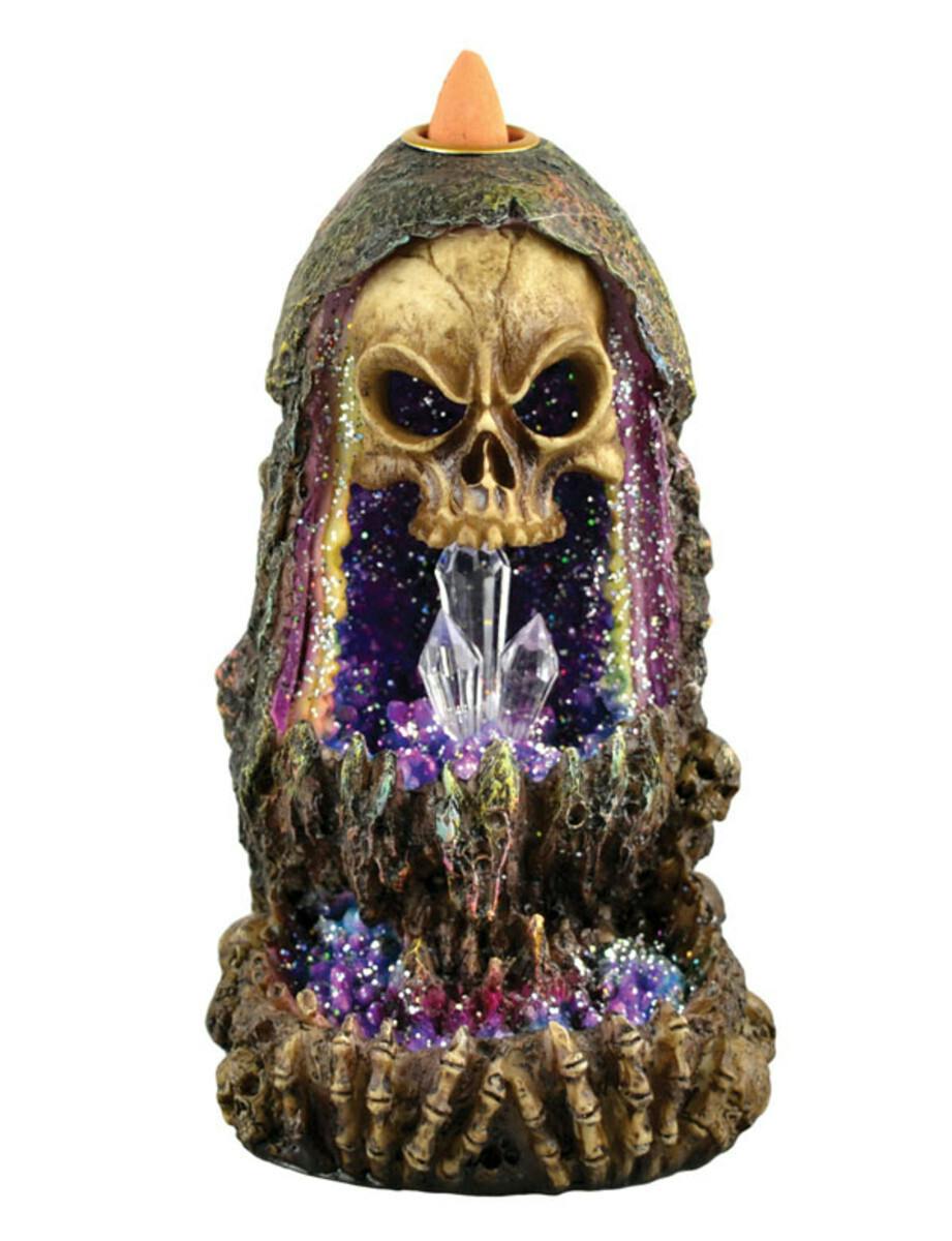 6.5"Geode Skull Backflow Incense Burner w/ LED