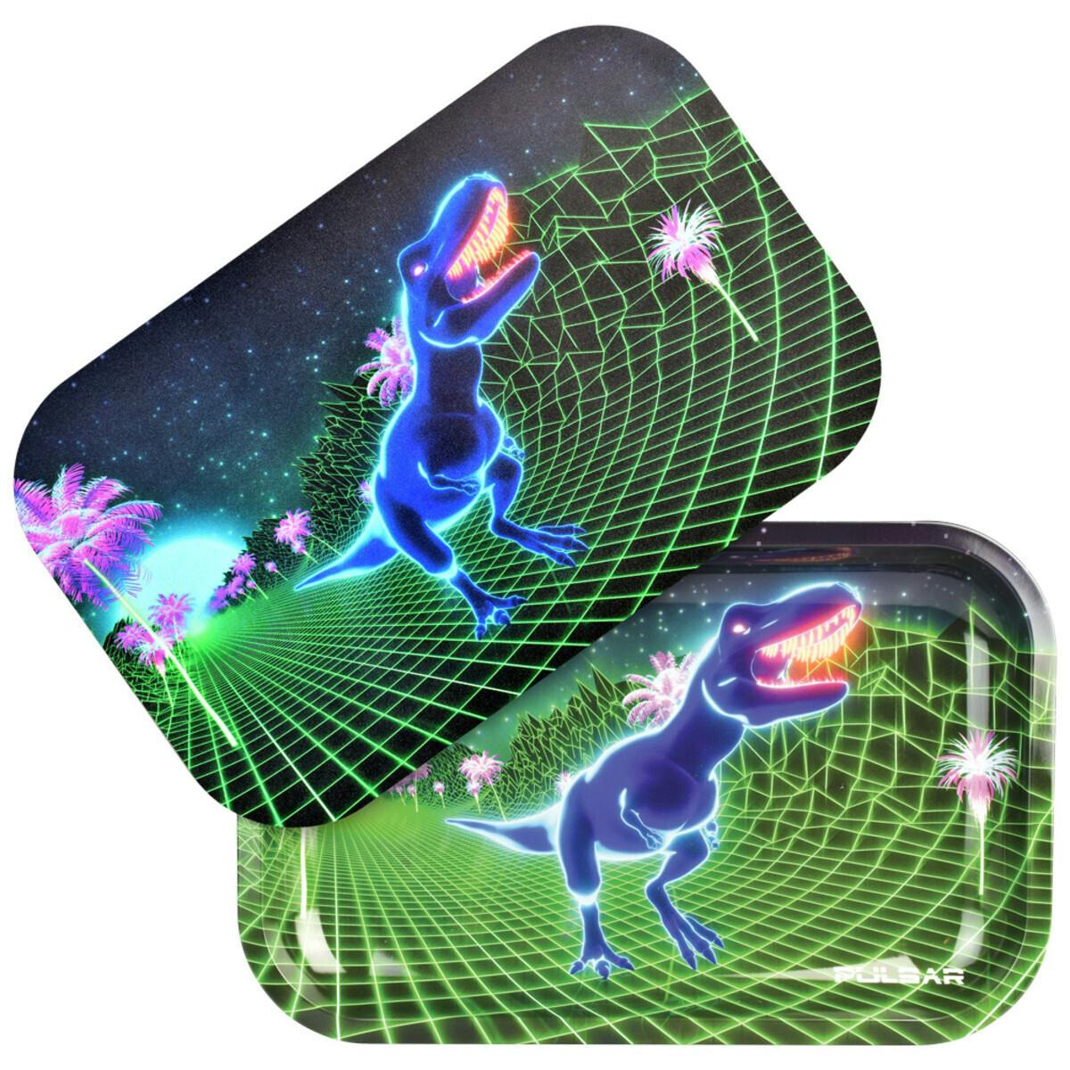 Pulsar Metal Rolling Tray w/ Lid | 80s T-Rex | 11"x7"