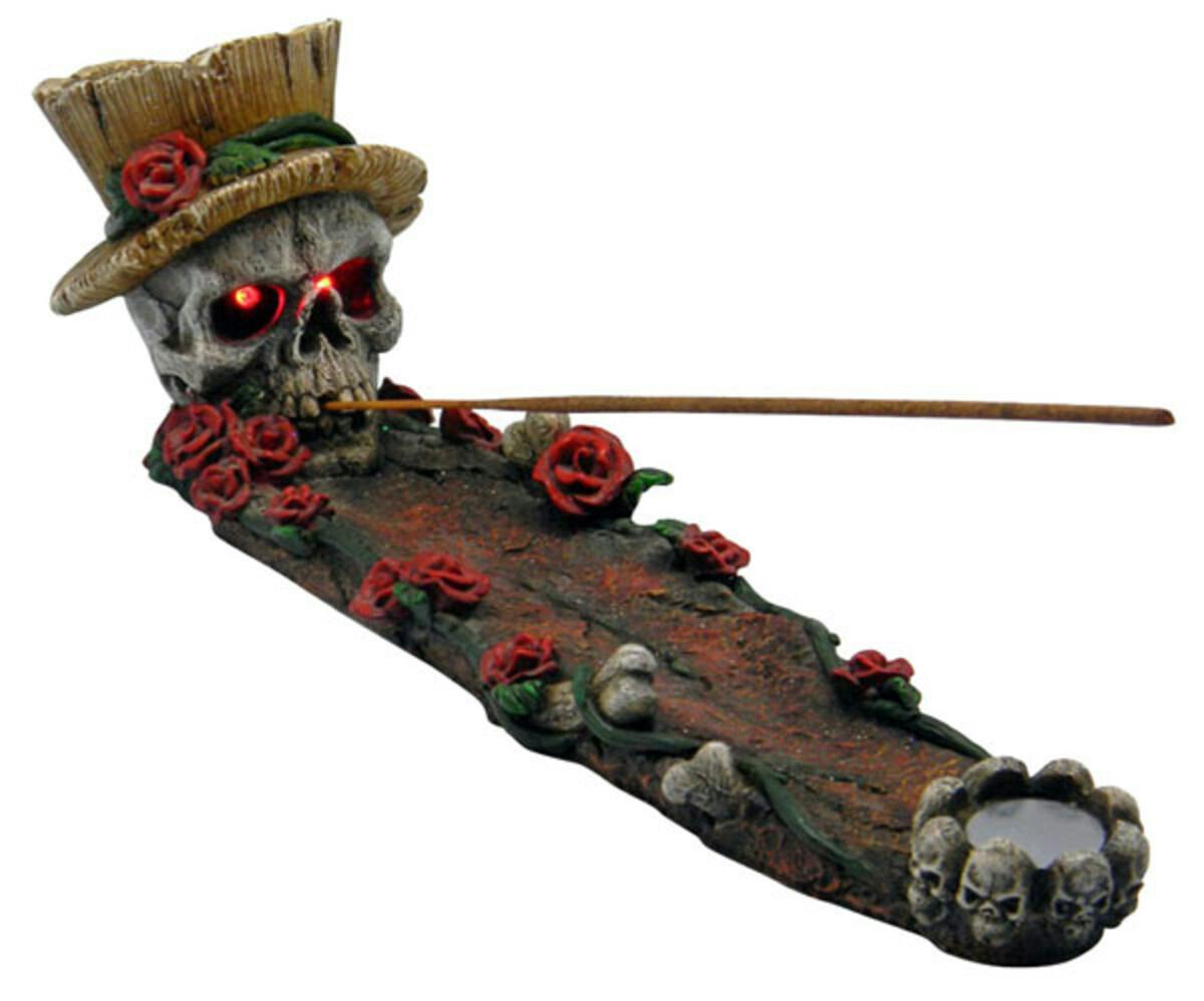 11" Skull w/ Roses Incense Burner - Colors Vary
