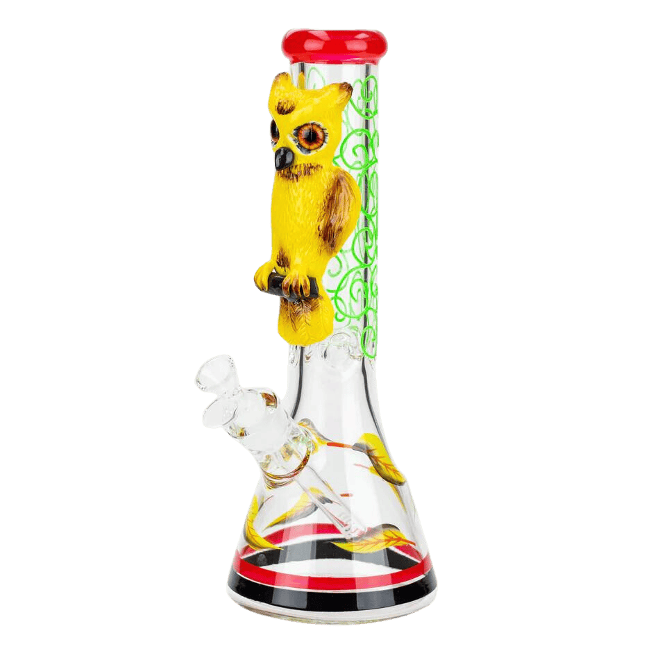 14" Resin 3D Glow in the Dark Artwork 7mm Glass Water Bong - Owl
