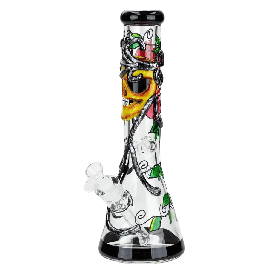14" Resin 3D Glow in the Dark Artwork 7mm Glass Water Bong - Skull