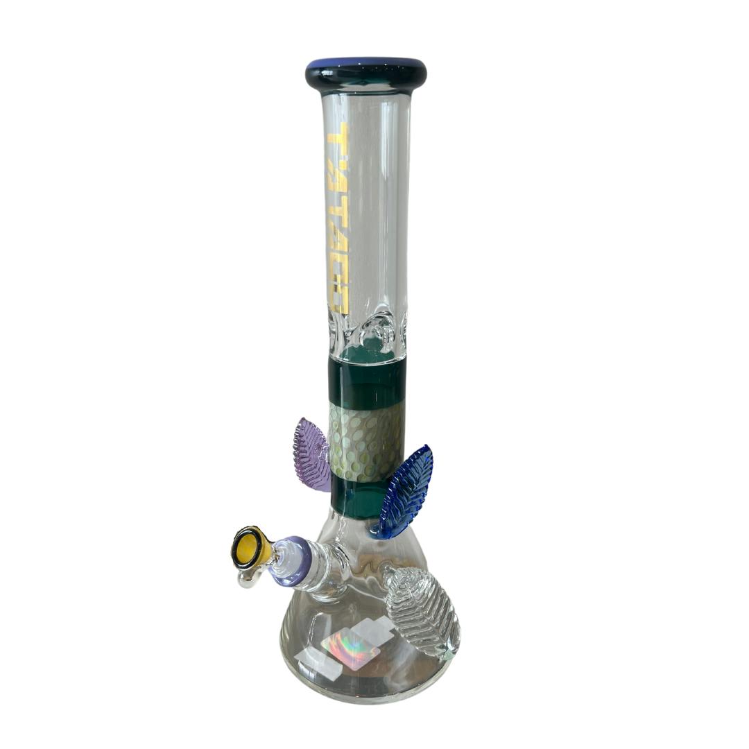 16.5" Tataoo Glass Enchanted Leaves Beaker Water Pipe / Colors Vary
