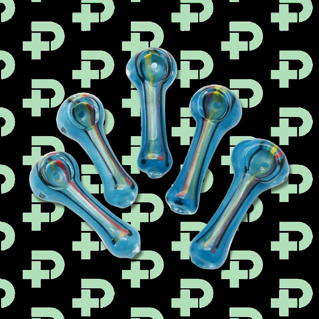 2.5" Blue and Rasta Line Spoon Pipe