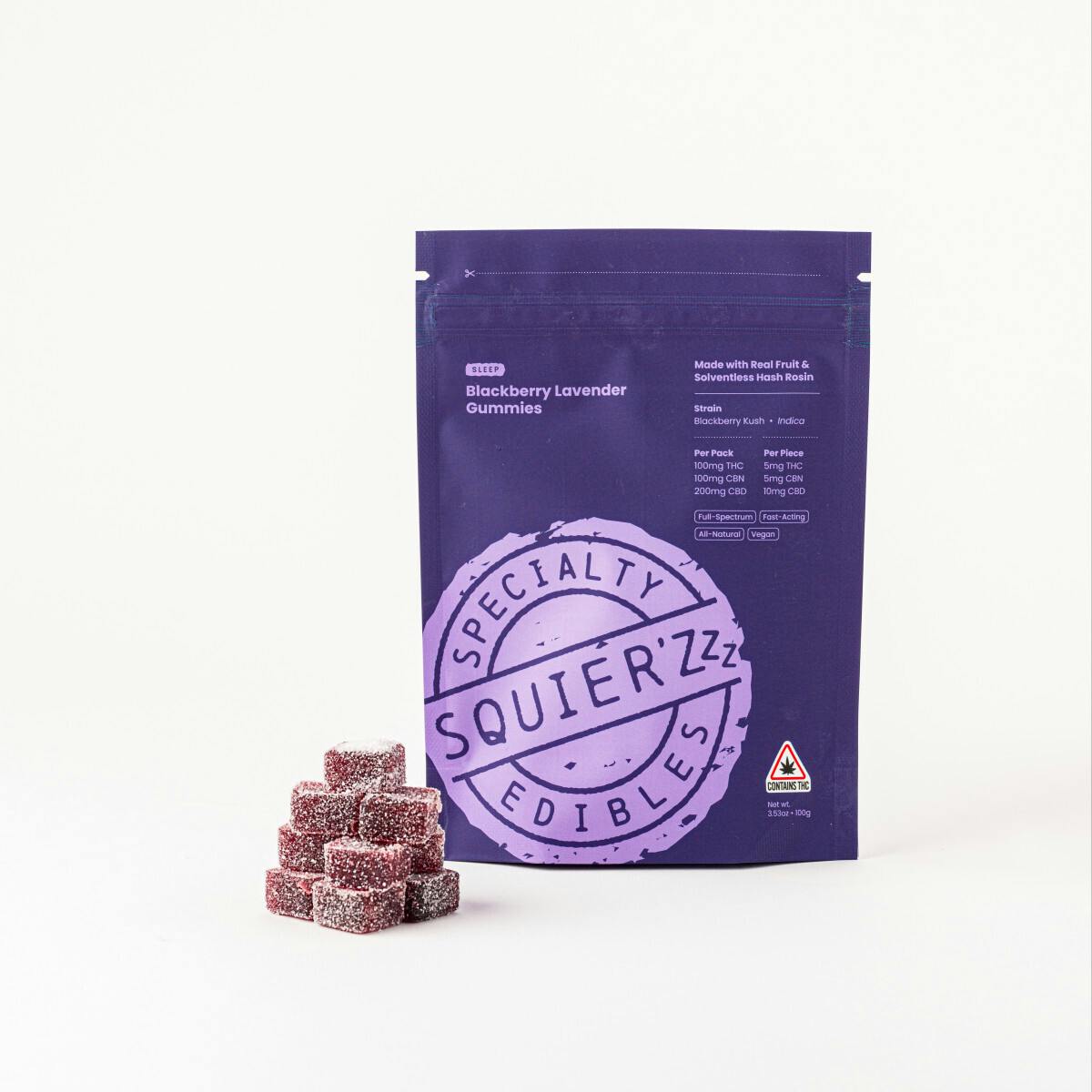 Blackberry Lavender - 100mg THC/100mg CBN/100mg CBD Hash Rosin - Gummies by Squier's Specialty Edibles
