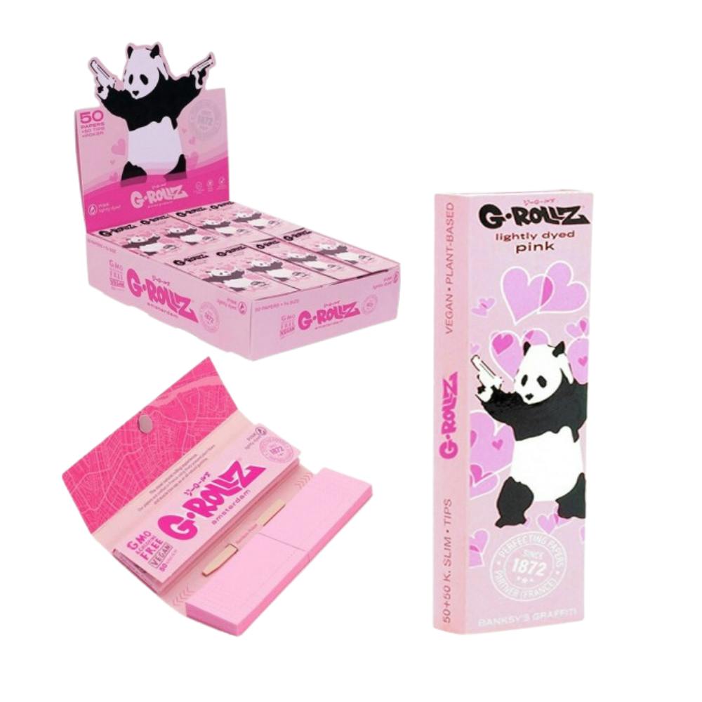 Rolling Papers + Tips - 11/4" - Banksy Graffiti 'Panda Gunnin' - Pink