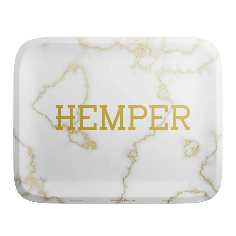 Rolling Tray - Luxe Marble - White/Gold - Small