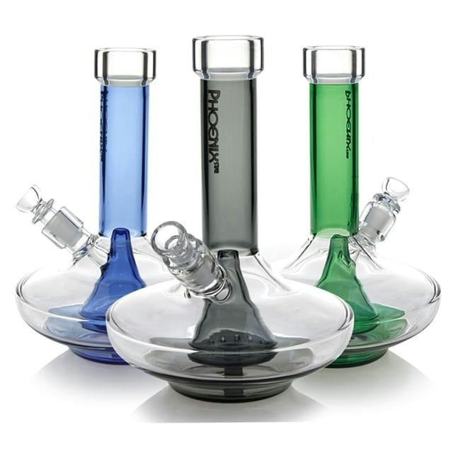 Small Wide Base Water Pipe - Smoke with Clear Accents