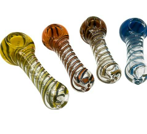 LuvBuds - 053 - 4" Ribbon Spun Hand Pipe with Frit Head - Retail