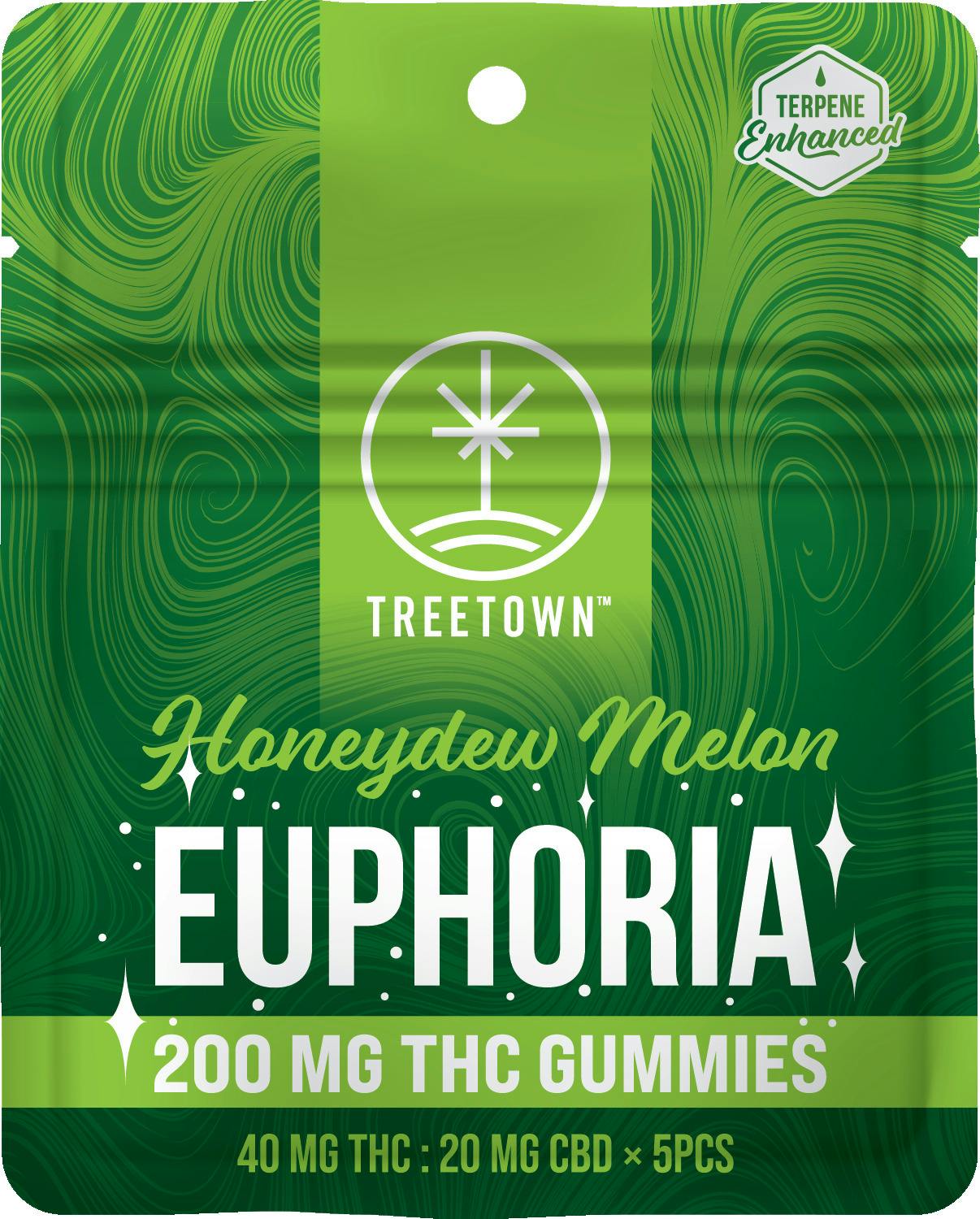 TreeTown Euphoria Gummies 5x40mg 2:1 THC/CBD Honeydew Melon