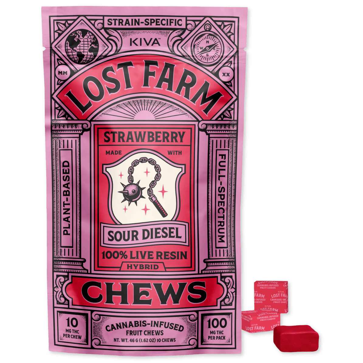 FRUIT CHEWS | LIVE RESIN | STRAWBERRY | SOUR DIESEL | 100MG | 10PK
