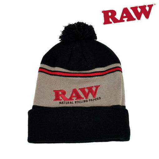 Pompom Beanie - Black/Brown