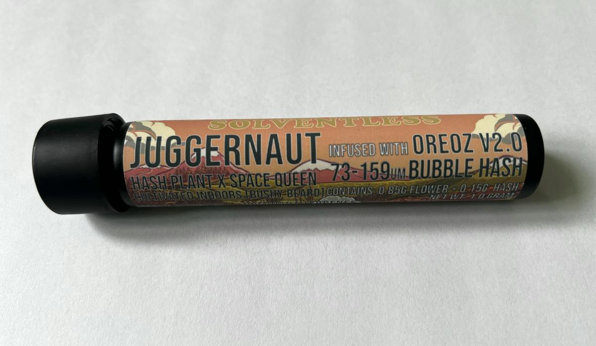 "Juggernaut" Hashplant X Space Queen 1g (Oreoz V 2.0 Bubble Hash Infused) Pre-Roll at True 802 Cannabis
