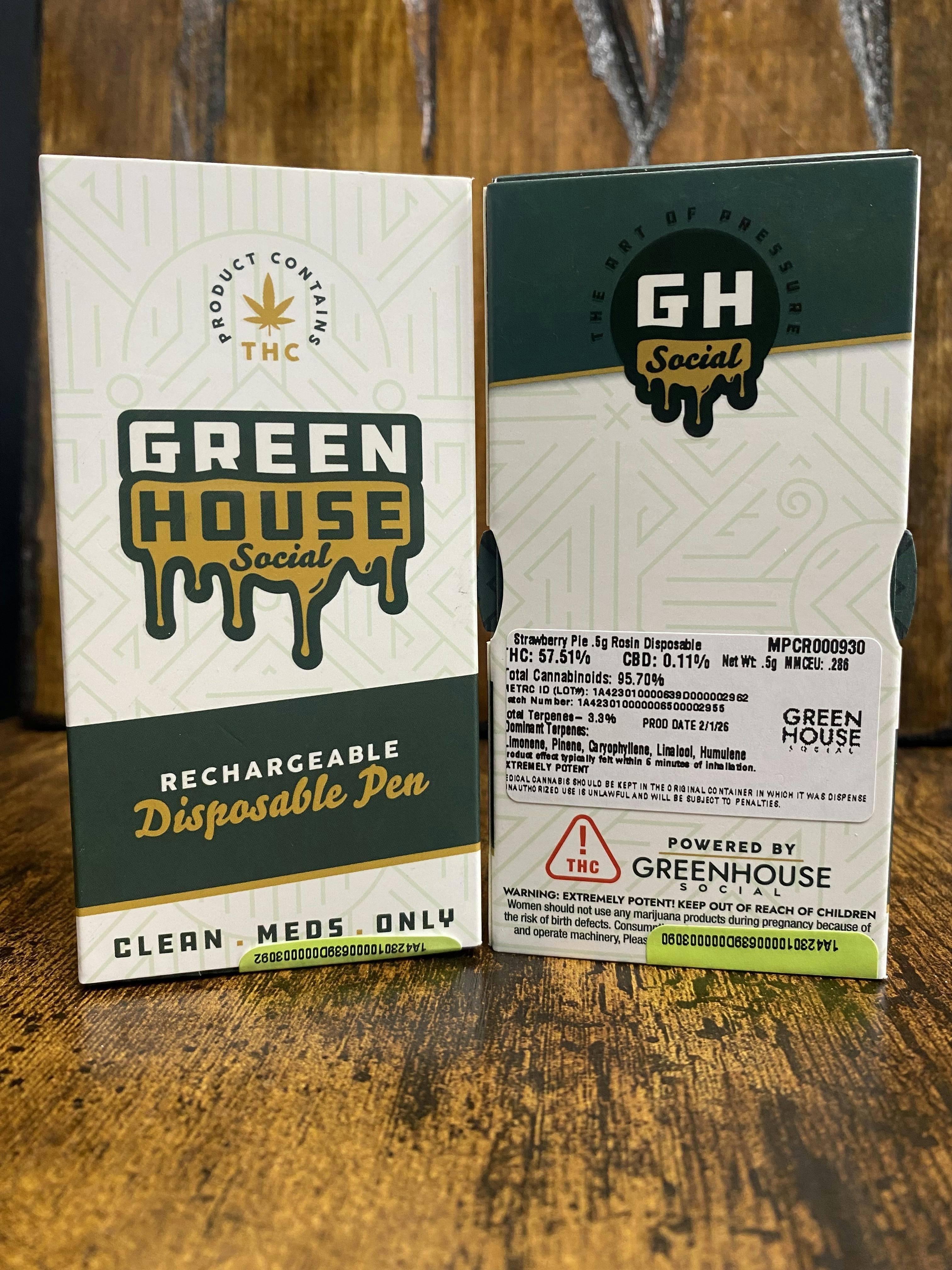 Strawberry Pie | .5g Rosin Disposable | Green House Social cannabis product
