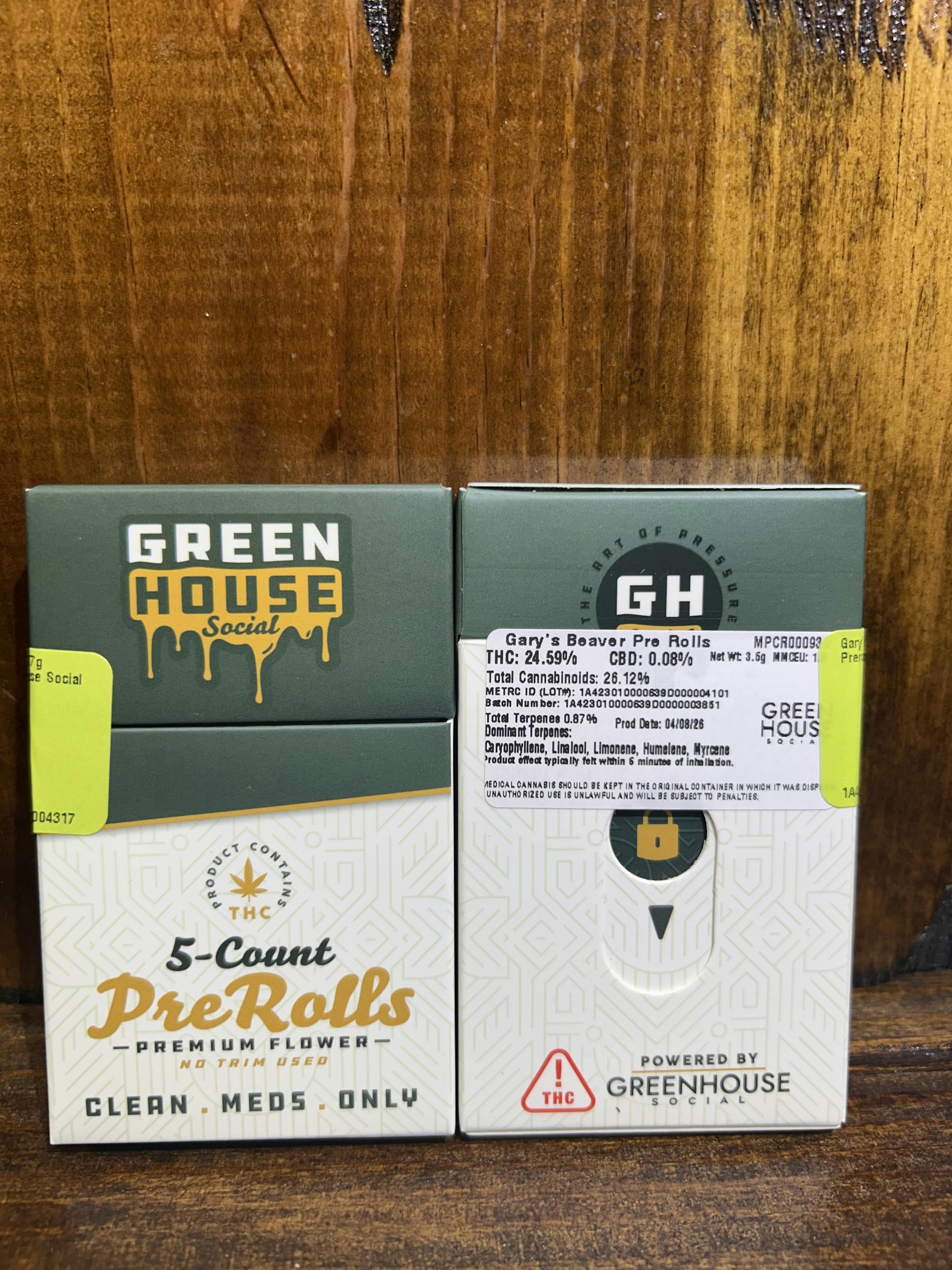 Gary's Beaver | 5 x .7g Prerolls | Green House Social