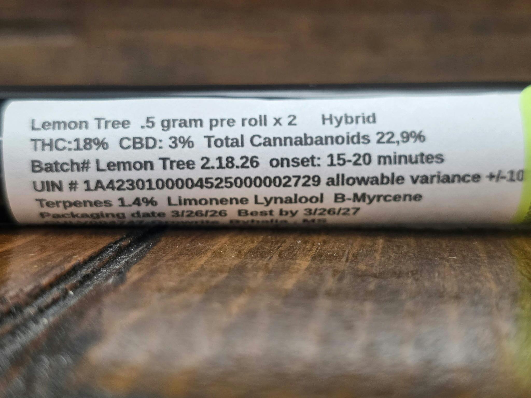 Lemon Tree | 2 x .5g Prerolls | GrowRite