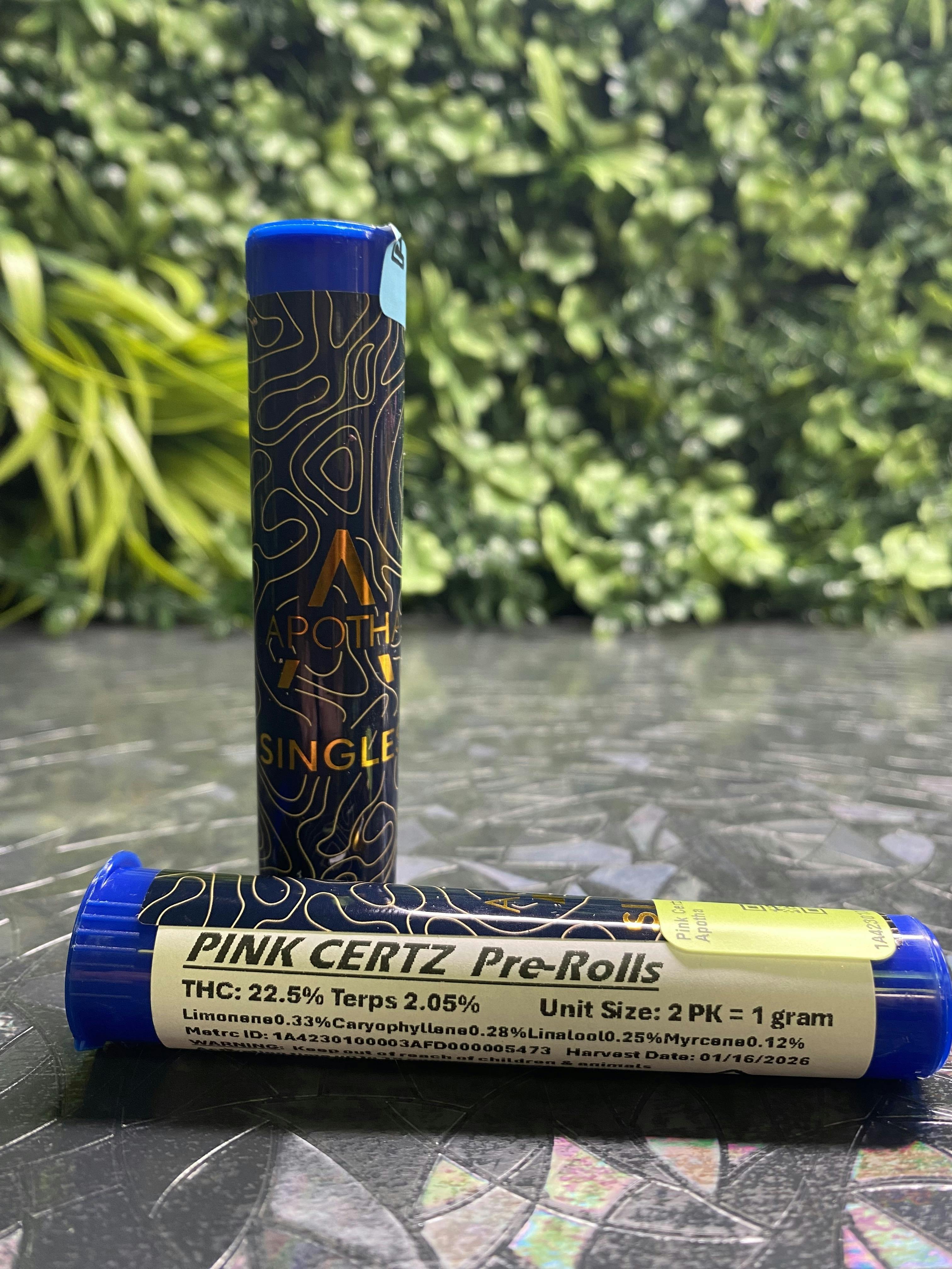 Pink Certz | 2 x .5g Prerolls | Apotha