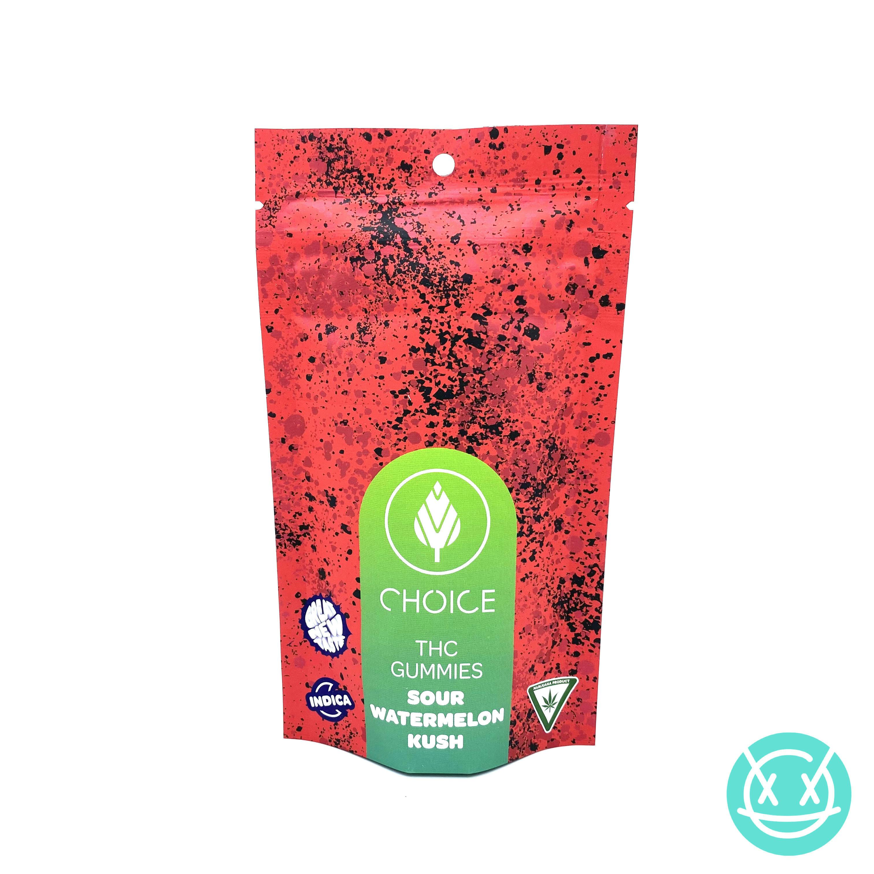 Choice Chews 200mg Indica Gummies - Super Sour Watermelon Kush