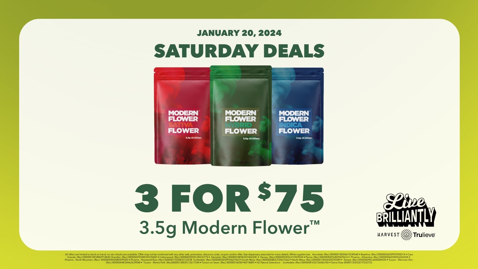 3 for 75 Modern Flower 3.5G at Harvest HOC of Phoenix Alhambra