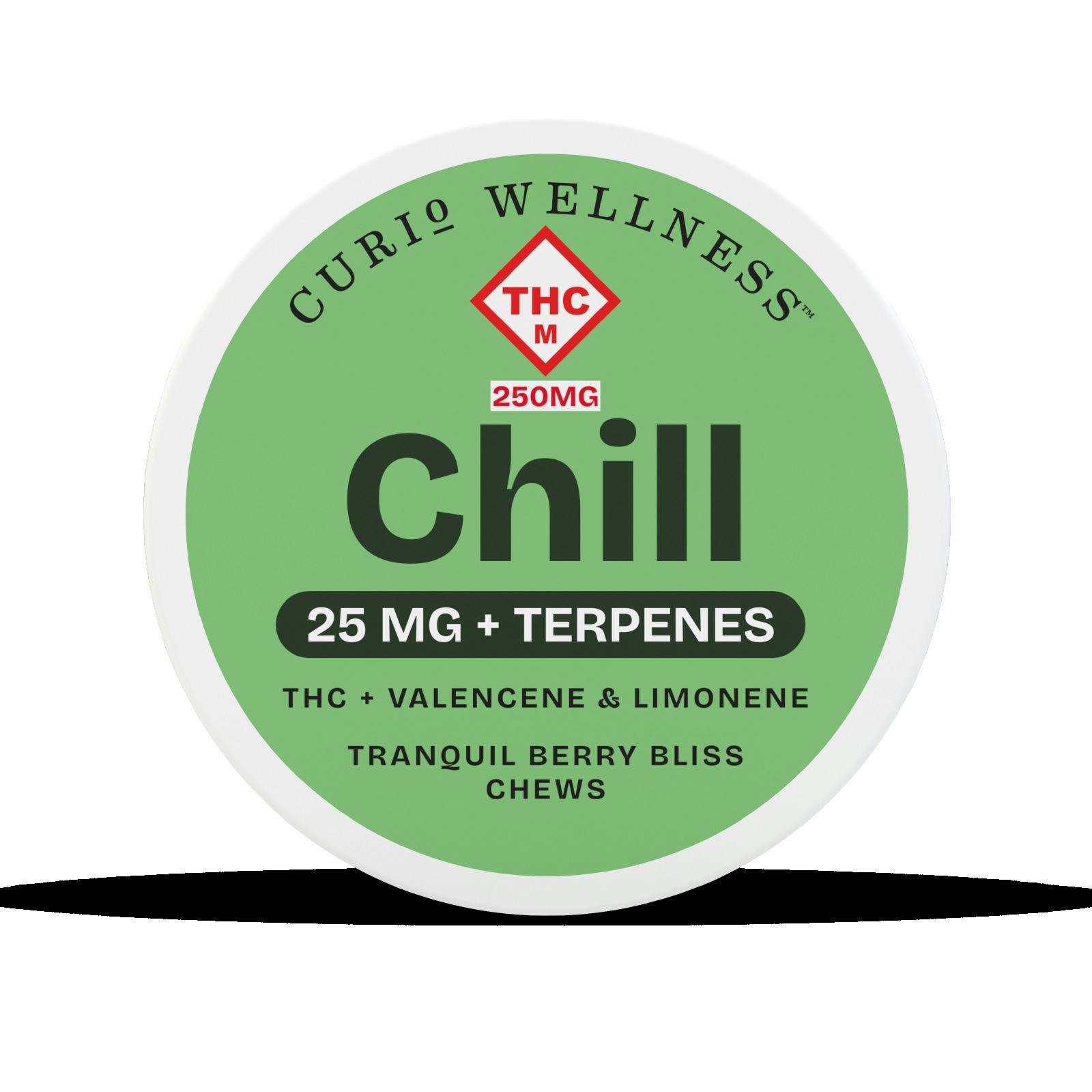 Curio Wellness: Chill | Chews | Tranquil Berry Bliss | 25mg | 10pk at Greenlight Dispensary Hayti