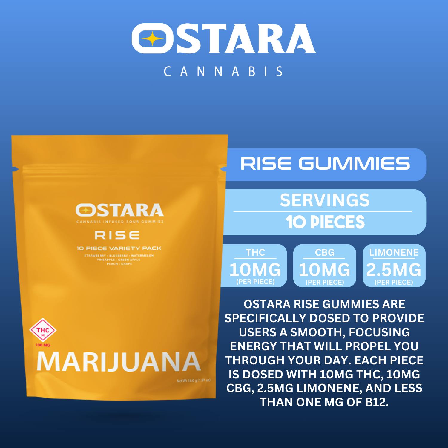1:1 THC:CBG RISE VARIETY || 100MG {10PK} GUMMIES