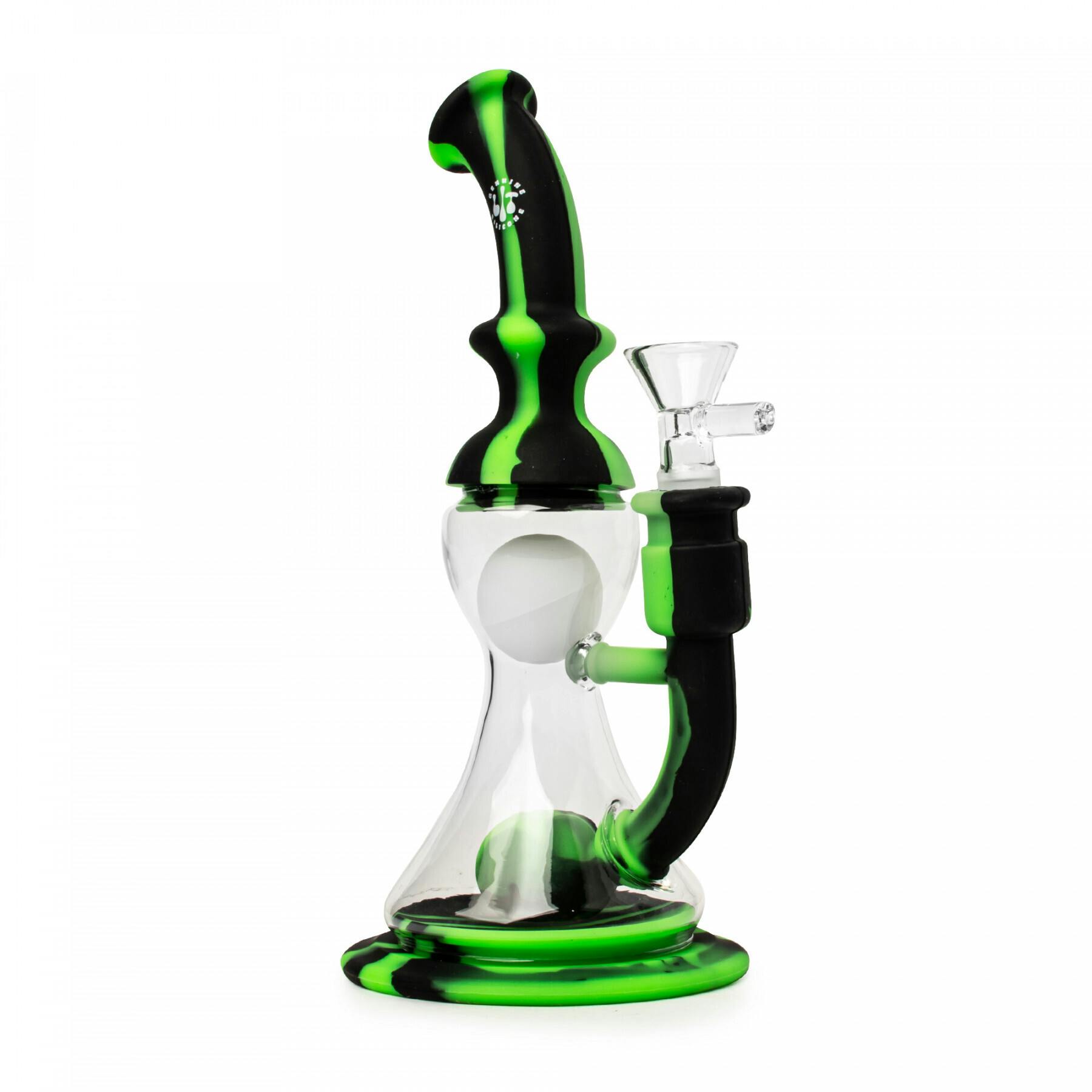 LIT Silicone 5" Tall Blue, Green & White Beaker Water Pipe W/Glass Pull-Out