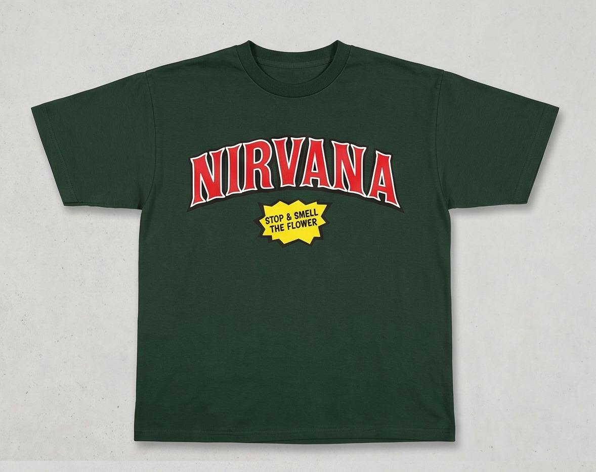 Nirvana Tee | Green with Red Letters | M