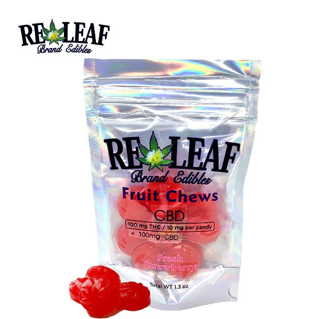 Releaf Brands Fruit Chews - 100mg | Fresh Strawberry 1:1 CBD/THC at Releaf 85624