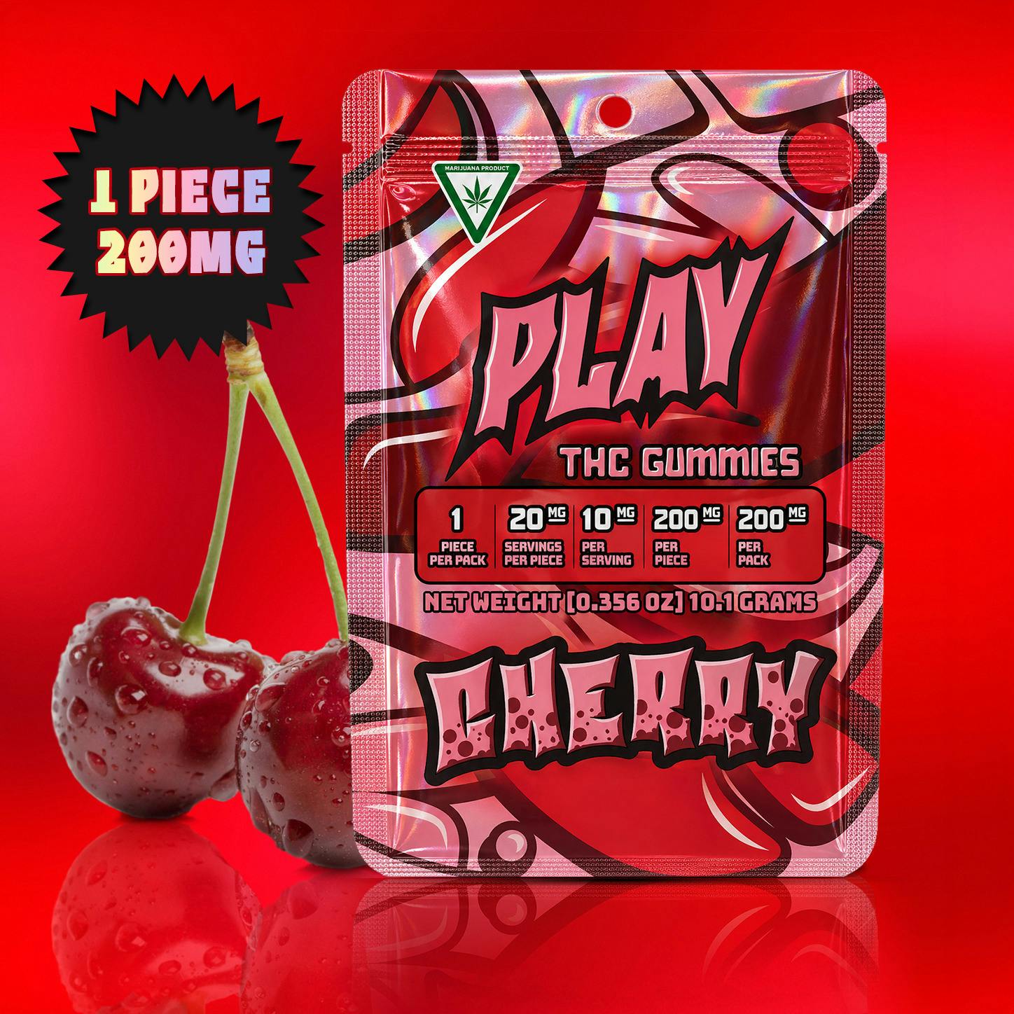 Play | Cherry | 200mg | Single Gummy