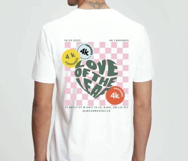 4K CANNABIS | Limited Edition "Love of the Leaf" T-shirt | White W/ Coloured Badges | S
