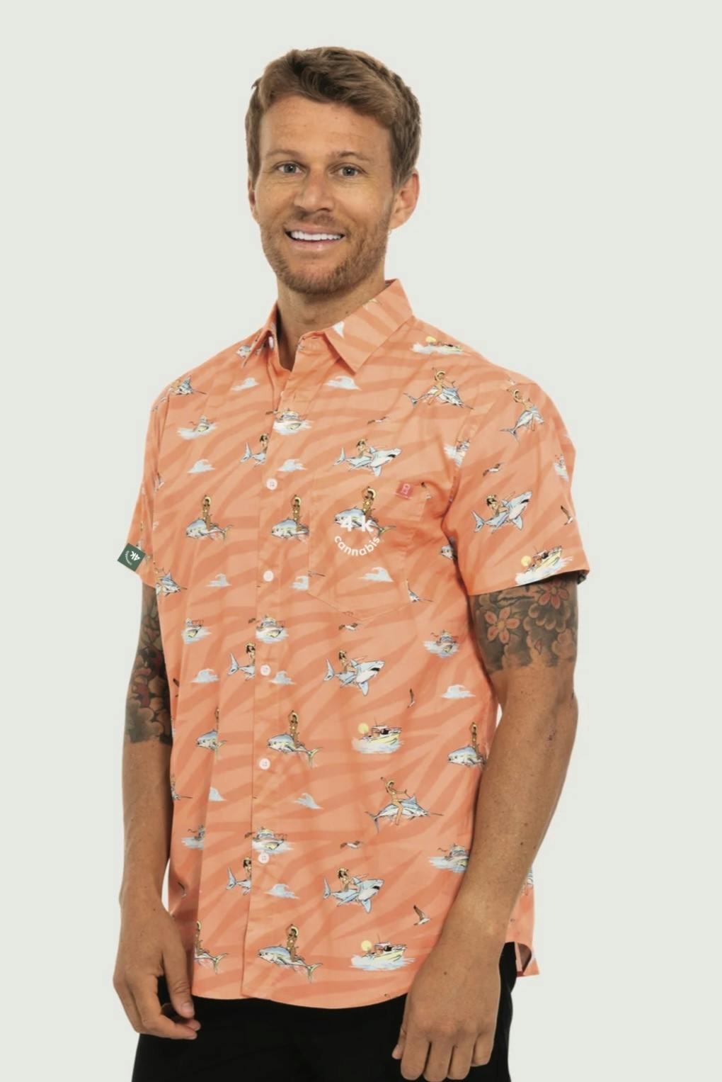 4K CANNABIS | Button Up Shirt | Orange Angler| L