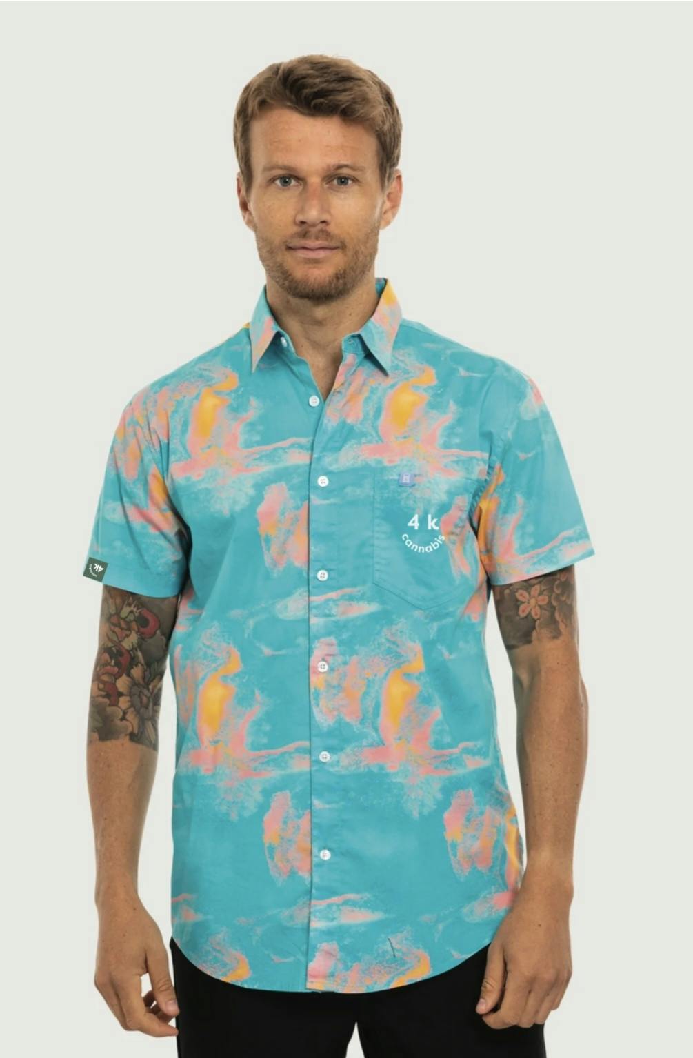 4K CANNABIS | Button Up Shirt | Infrared Teal| XL