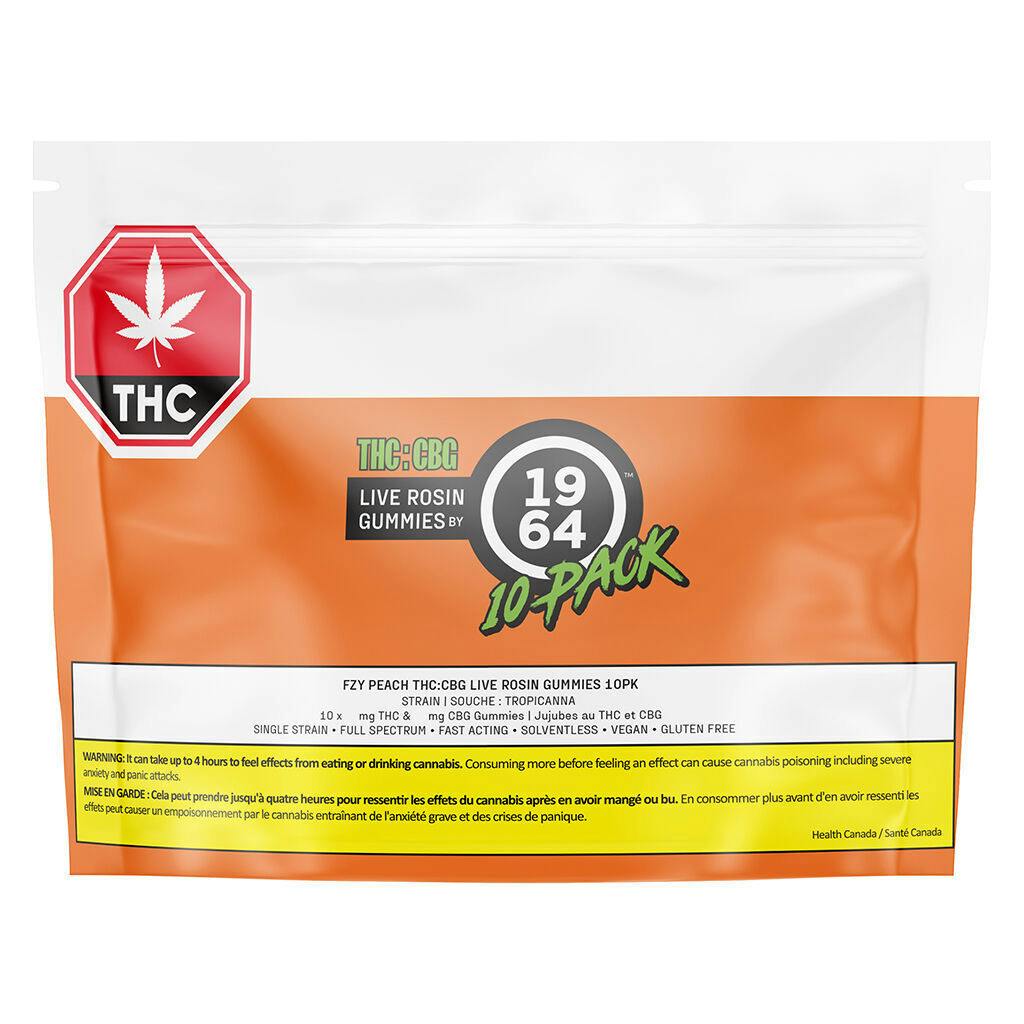 1964 | Fzy Peach THC:CBG Live Rosin Gummies | Indica | 10x10