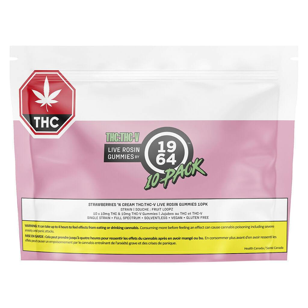 1964 | THC:THC-V Strawberries 'N Cream Live Rosin Gummies | Blend | 10x10mg