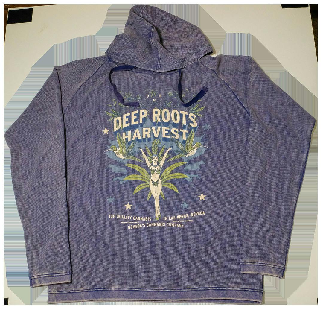 Showgirl L/S Waffle Raglan Blue -w- Hood - Medium