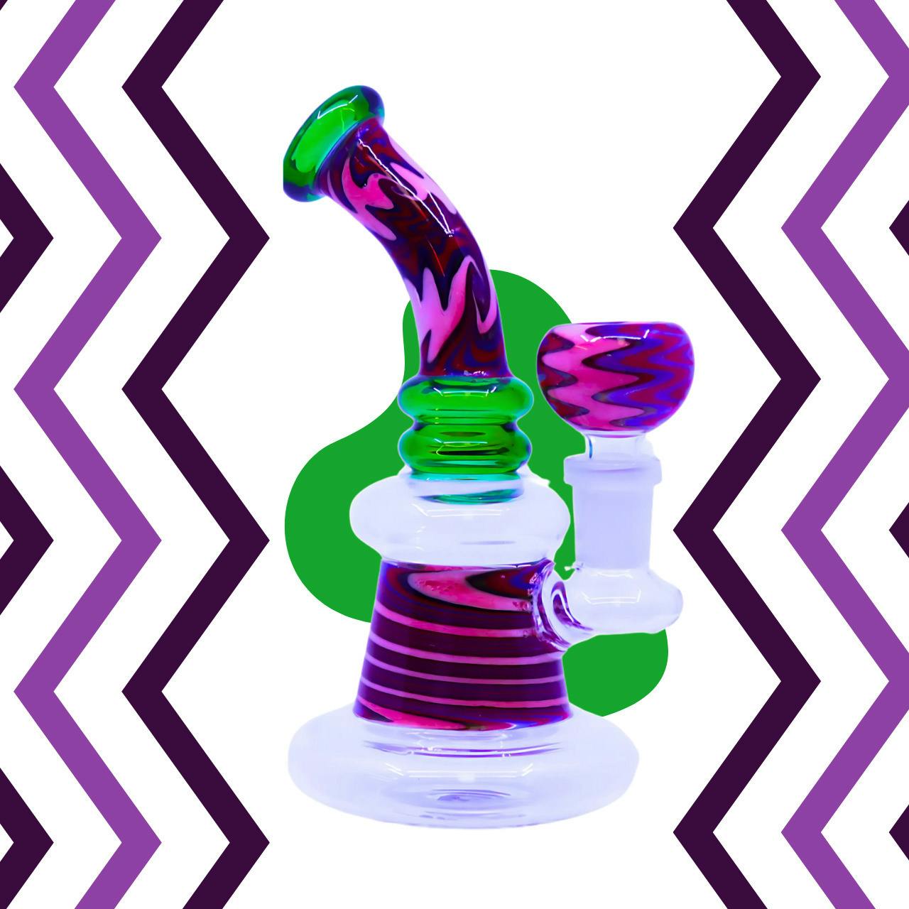 PREMIUM MINI GLASS 7" WATER PIPE REVERSIBLE WIGWAG DESIGN ASSORTED COLORS (WP-534)