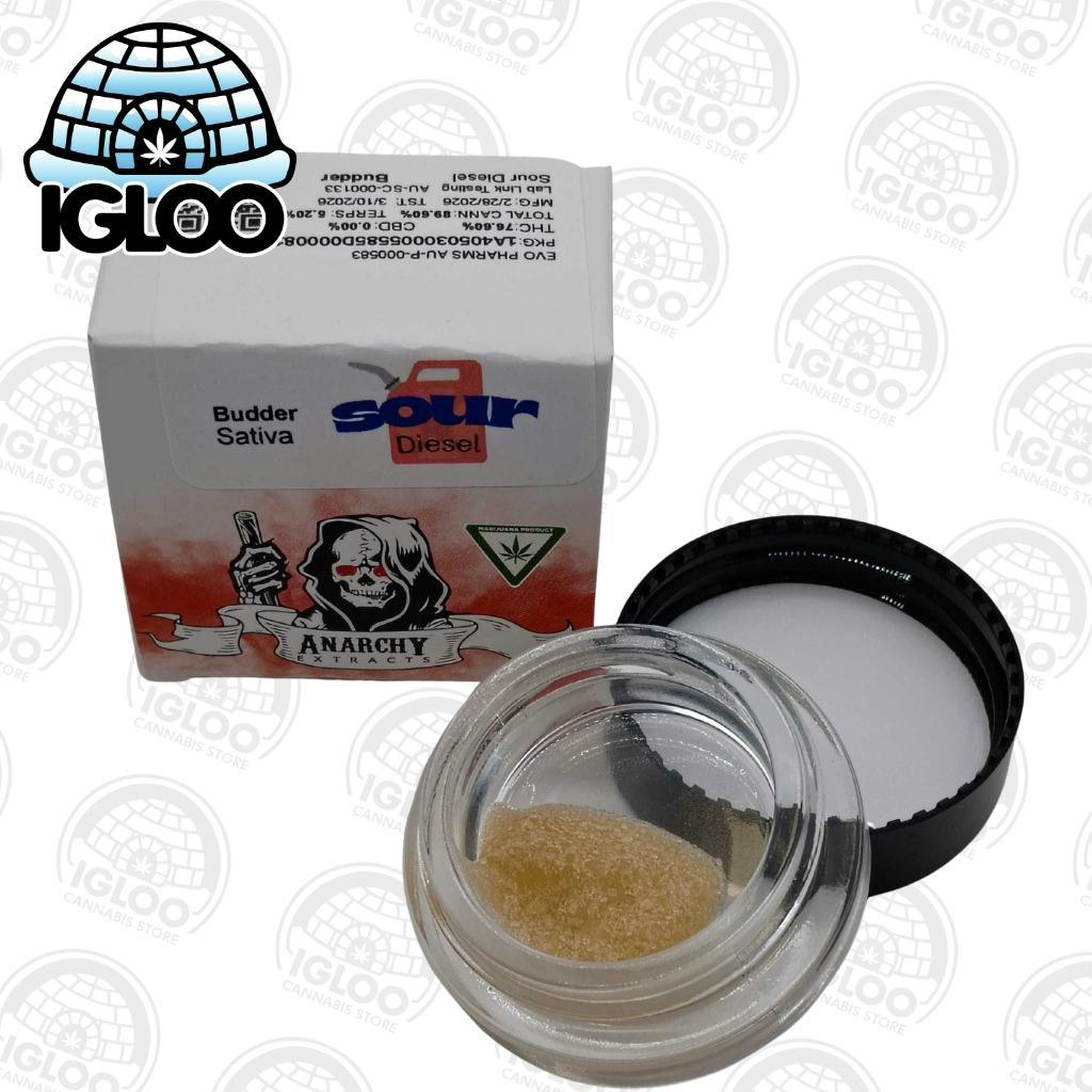 Anarchy | Pre-Packed Budder | Sour Diesel 1 gram at Igloo Cannabis Store