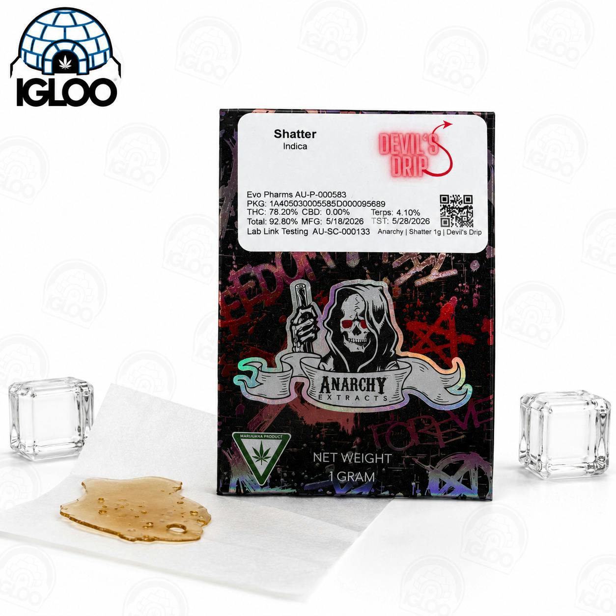 Anarchy | Pre-Packed Shatter | Devils Drip | 1 gram at Igloo Cannabis Store