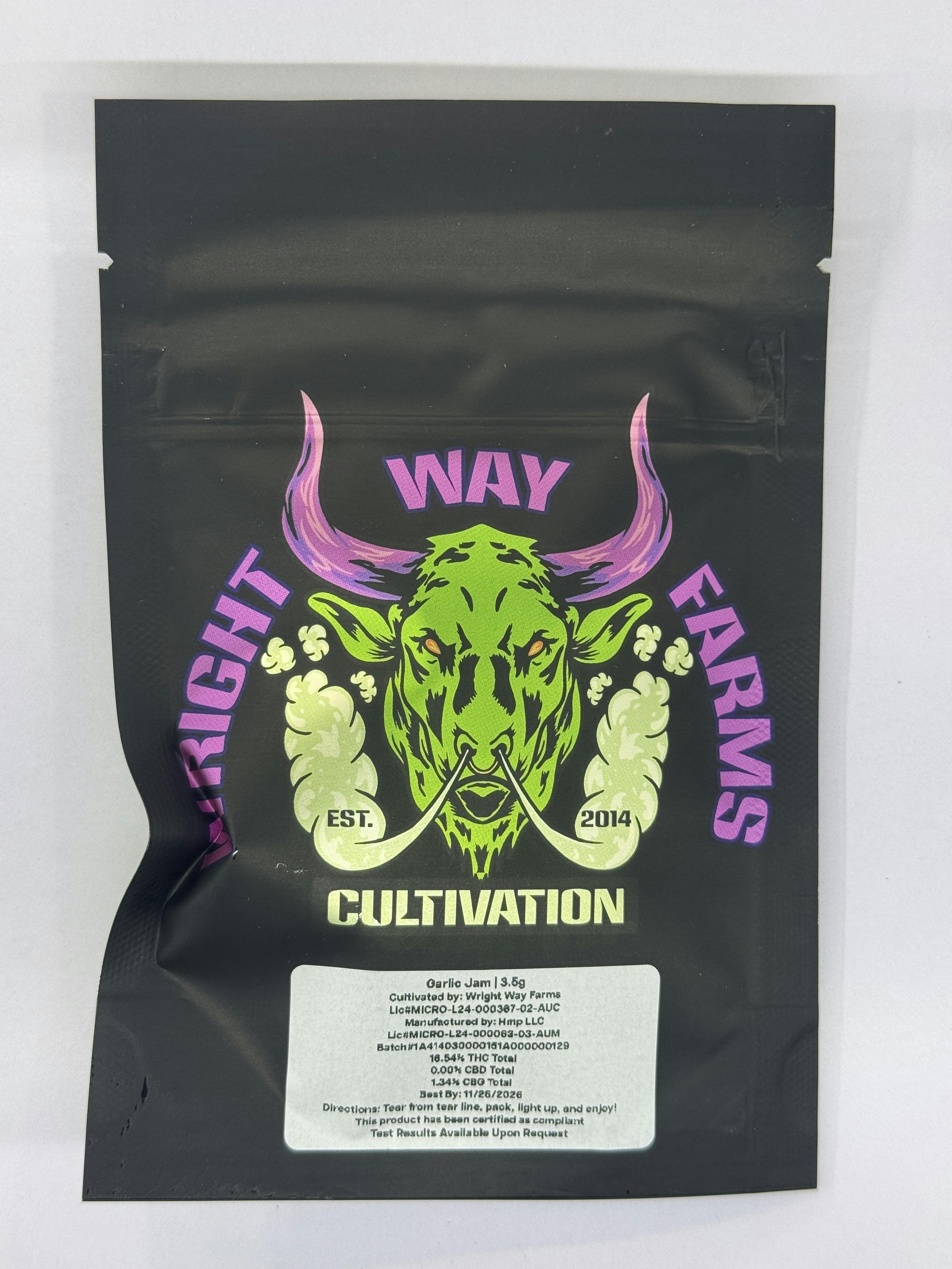 Wright Way Farms | Garlic Jam | 3.5g | Indica Dominant Flower