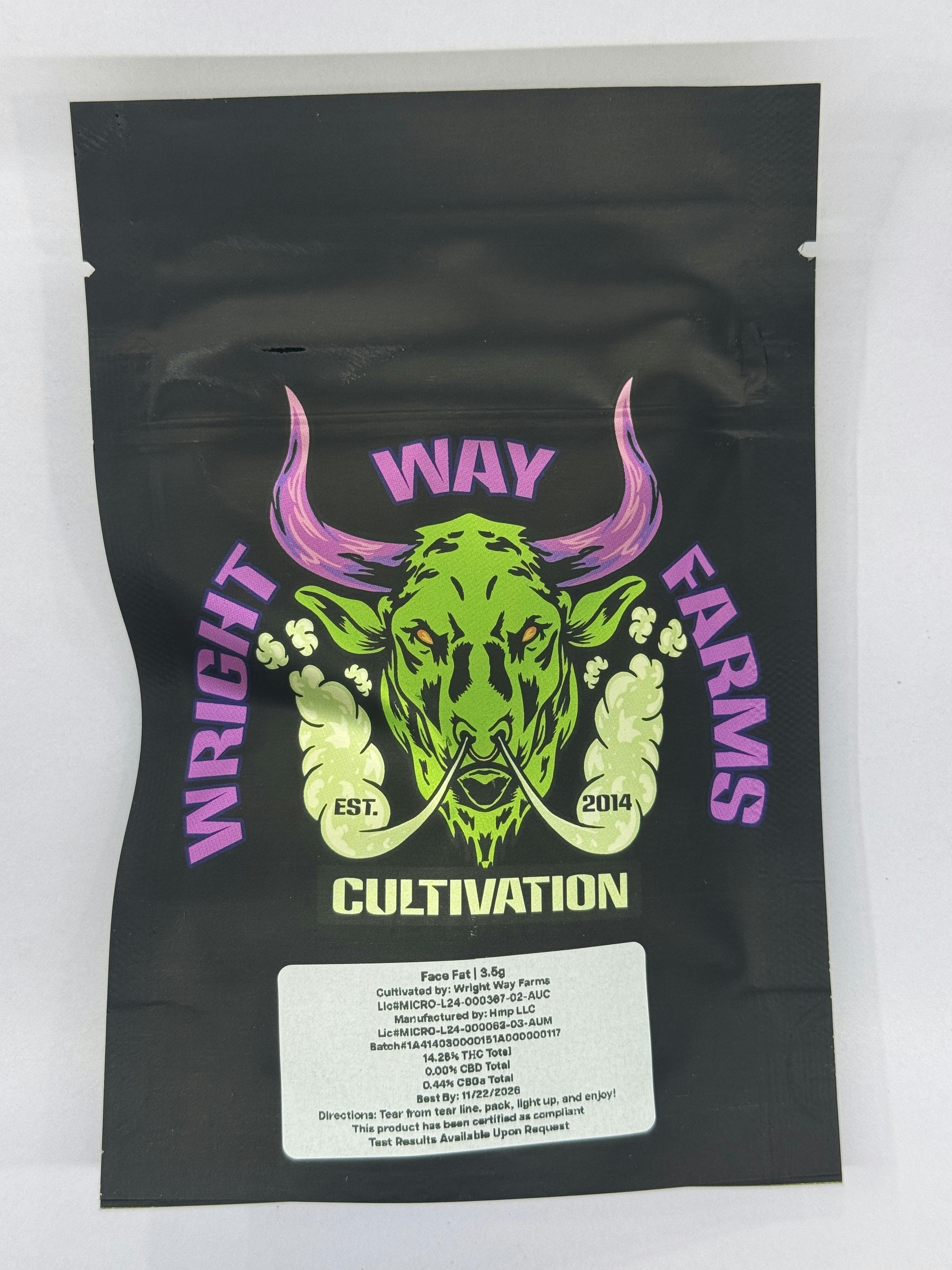Wright Way Farms | Face Fat | 3.5g | Indica Dominant Flower