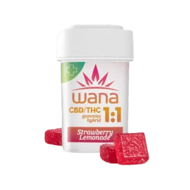 Wana Organic Sour Strawberry Lemonade 1:1 CBD:THC Gummies 100mg (10ct)