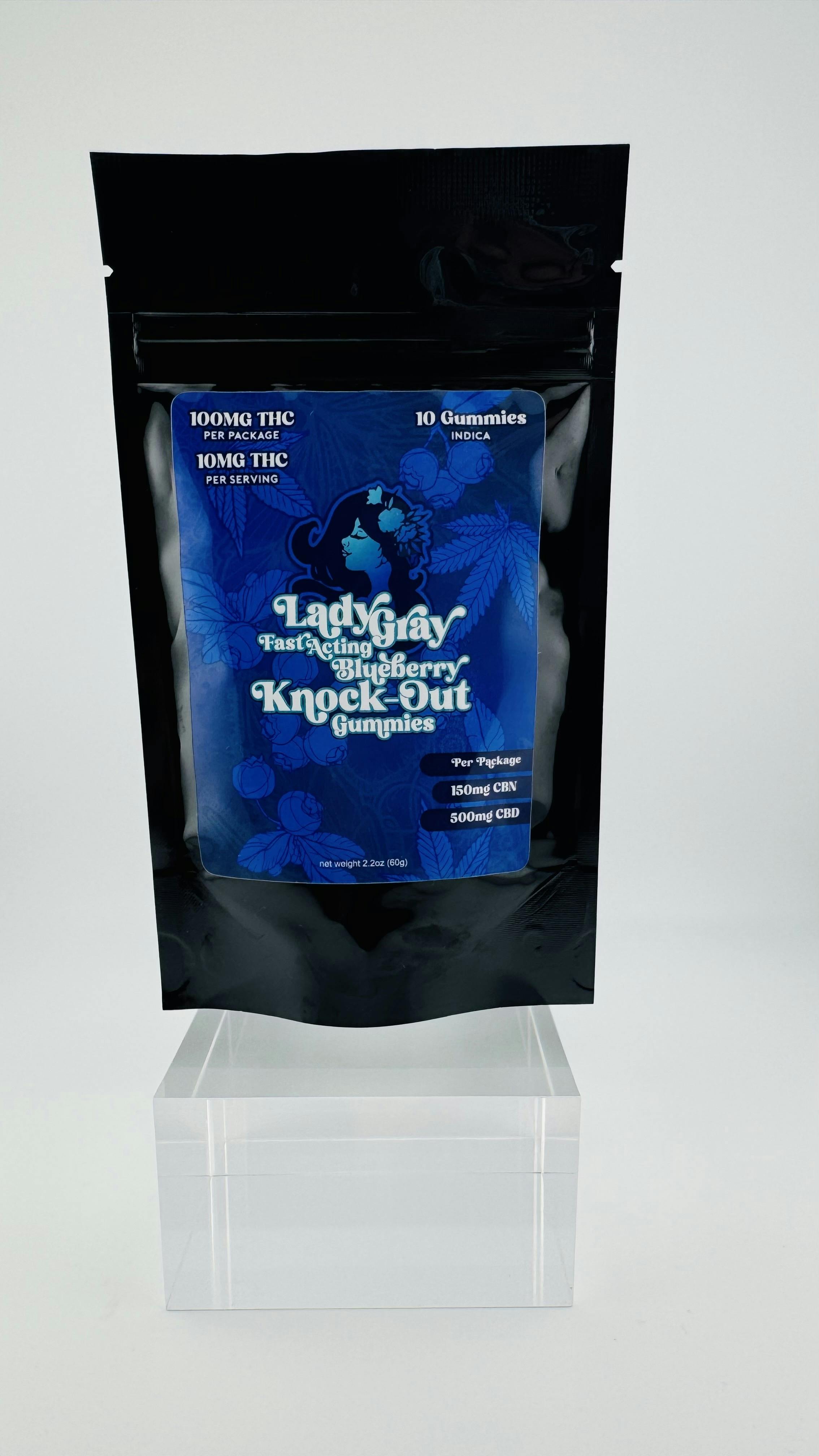 Fast Acting Blueberry Knock-Out Gummies (I) 100mg THC + 150mg CBN + 500mg CBD - Lady Gray